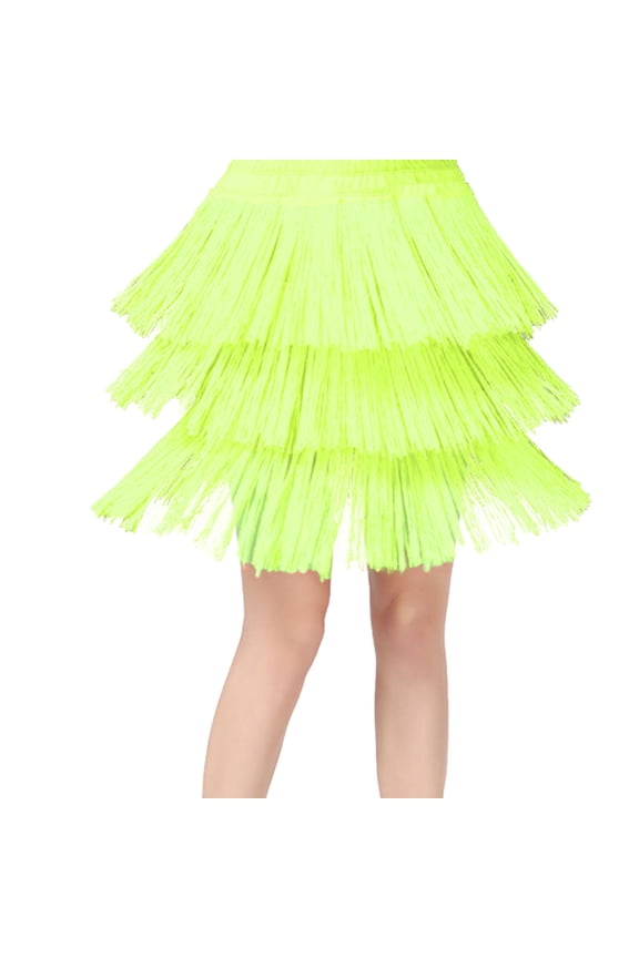 Girls Dresses Kids Tassel Dance Skirt Latin Ballroom Layered Fringe Dancewear Green 6-7 Years