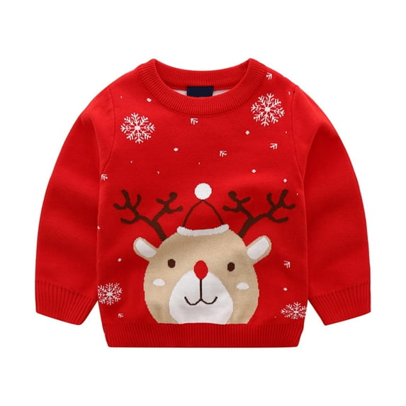 Mrzhqd Girls Toddler Christmas Sweater Cute Cartoon Reindeer Christmas Print Sweater Crew Neck Long Sleeve Casual Knitted Fashion Tops Fall Winter Kids Clothes Red Size 4-5 Years