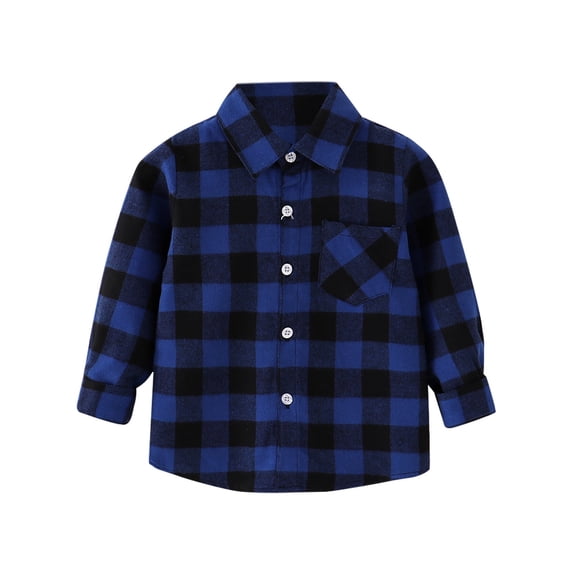 Bysome Kids Toddler Flannel Shirt Jacket Plaid Print Long Sleeve Lapel Button Down Baby Boys Girls Top Fall Winter Coat Outwear Blue Size 18-24 Months
