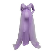 Ydojg Maternity Dress For Photoshoot Long Sleeve Photography Pregnants Dress Solid Tulle Princess Dress Photo Props Dress Clear L