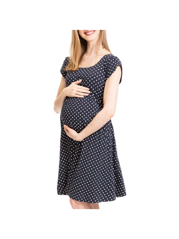 Ydojg Maternity Dress For Photoshoot Pregnant Nursing Baby Maternity Joint Polka Dot Printing Outwear Dress Black M