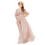 MRZHQD Ydojg Maternity Dress For Photoshoot Pregnants Maternity Photography Props Short Sleeve Ruffles Solid Dress Pink L