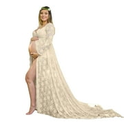 Ydojg Maternity Dress For Photoshoot Pregnants Maternity Photography Props Short Sleeve Solid Dress Beige L