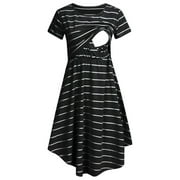 MRZHQD Ydojg Maternity Dress For Photoshoot Maternity Casual Striped Short Sleeve Nursing Dress Striped Multifunctional Striped Maternity Dress Mom Lactation Dress Black L