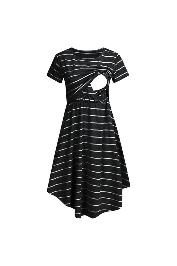 Ydojg Maternity Dress For Photoshoot Maternity Casual Striped Short Sleeve Nursing Dress Striped Multifunctional Striped Maternity Dress Mom Lactation Dress Black L