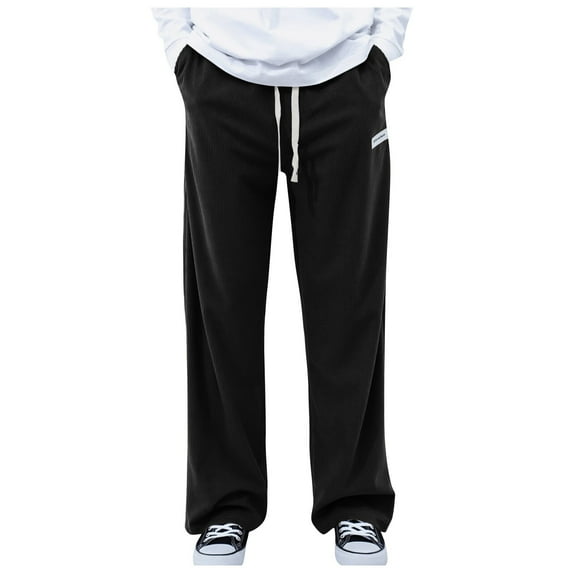 Mrzhqd Men Patns With Drawstring Solid Color Wide Leg Casual Pants Business Trend Comfortable Loose Pants Black M