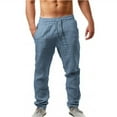 thumbnail image 1 of Mrzhqd Mens Elastic Pants Solid Color Breathable Linen Loose Summer Casual Long Pants Dark Blue Xl, 1 of 2