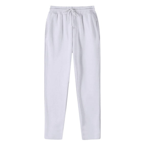 Ydojg Mens Hop Pants Casual Solid Color Lace Up Workout Pants With Pocket White M