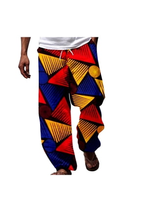 Mrzhqd Mens Pants African Dashiki Traditional Style Trouser Summer Hawaii Holiday Ankara Beach Floral Pants Red L