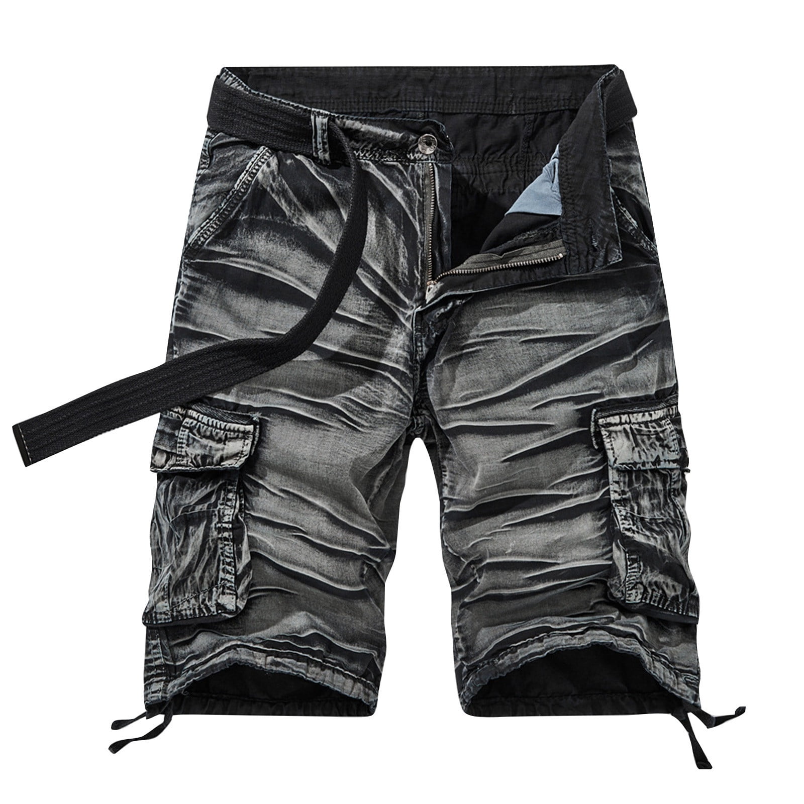 Ydojg Mens Shorts Casual Loose Multi Pocket Fashion Cargo Shorts Black