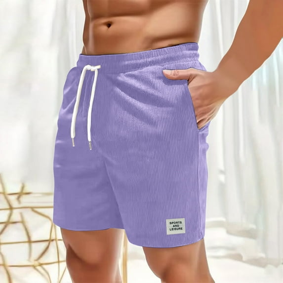 Mrzhqd Mens Summer Solid Color Shorts With Drawstring Elastic Waisted Beach Pants Purple S