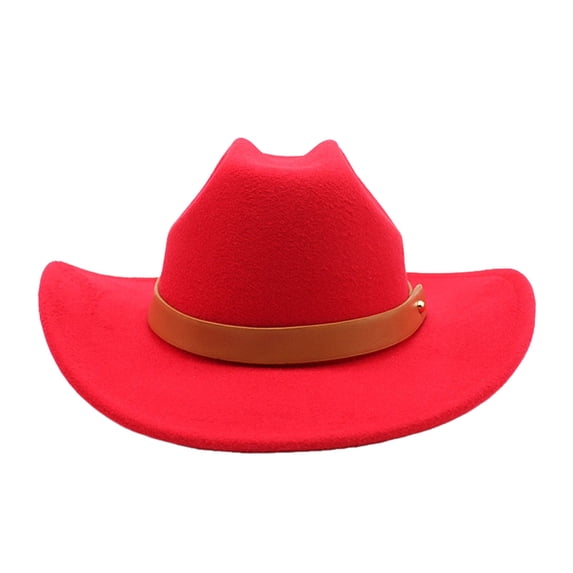 Mrzhqd New Straight Cowboy Hat British Style Fedora Flat Top Black Top Hat American Style Hat Red