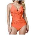 thumbnail image 1 of Ydojg One Piece Bathing Suit for Women Front Cross Tummy Control 1 Piece Bathing Suit Summer Retro Ruched Push Up Vintage Padded Swimwear Orange S, 1 of 5