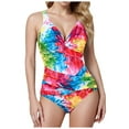 thumbnail image 1 of Ydojg One Piece Swimsuit Women Sexy Shapewear 1 Piece Bathing Suit Summer Straps Deep V Neck Striped Print Retro Ruched Push Up Vintage Padded Swimwear Hot Pink Xl, 1 of 7