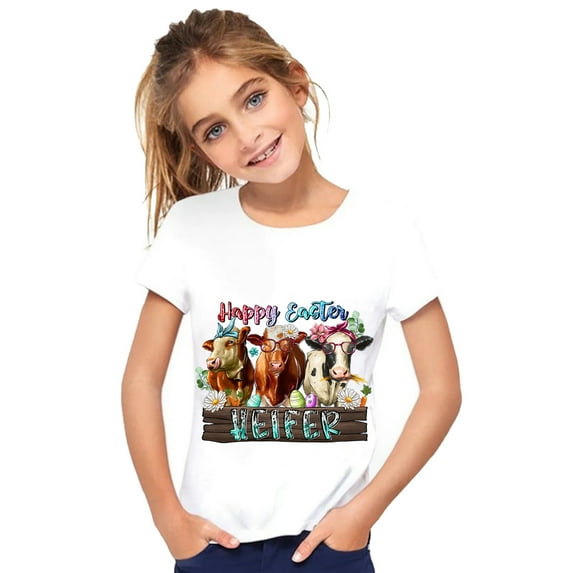 Ydojg Summer Tees For Boys Girls Easter Day Prints Shirts Toddler Girl Short Sleeve Bunny T Shirt Kids Tops 3-4 Years