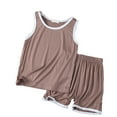 thumbnail image 1 of Mrzhqd Summer Vest With Shorts Set For Boys Girls Toddler Loose Thin Sleeveless Pajamas Round Neck Children Home Wear Two Pieces Suit Khaki 18-24 Months, 1 of 4