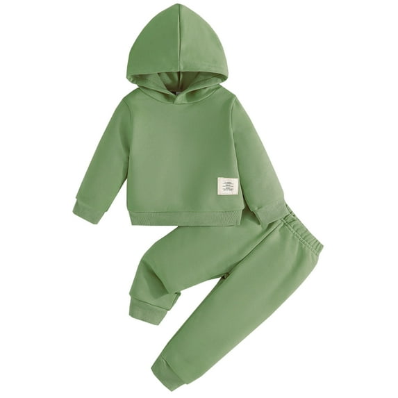 Mrzhqd Toddler Baby Boy Girl Outfit Set Long Sleeve Hoodie Sweatshirt Top With Jogger Pants Solid Color Fashion Soft Fall Winter Sweatsuit Green Size 3-6 Months