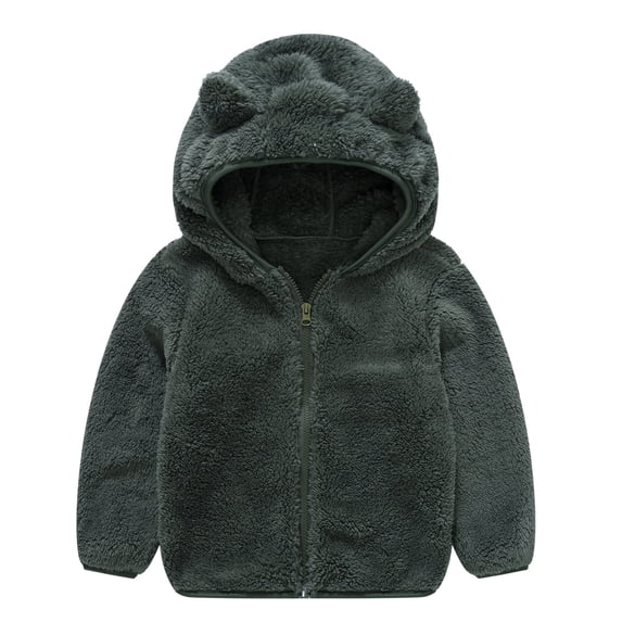 Bysome Toddler Boy Girl Coat Zipper Outwear Thick Warm Ear Baby Kids Cute Hooded Coat Jacket Dark Gray Size 12-18 Months