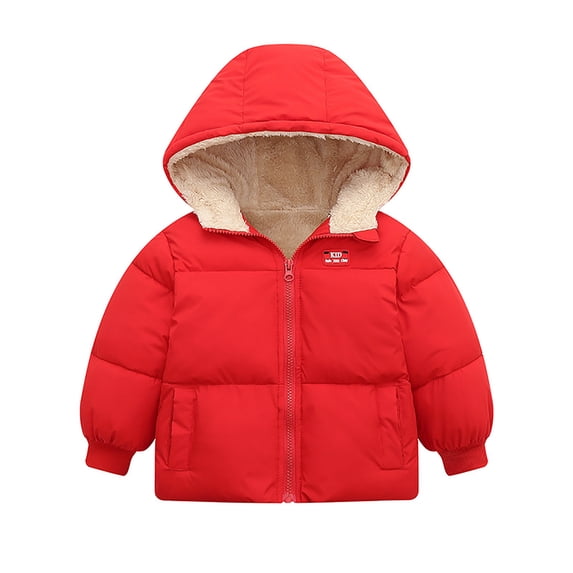 Ydojg Toddler Boys Coat Baby Girl Winter Warm Thick Fleece Hooded Coats Warm Padded Jackets Kids Outerwear Red Size 12-18 Months