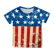 Ydojg Toddler Boys Girls 4Th Of July Shirt T Shirts Short Sleeve Crew Neck Stars Print Tops Breathable Comfortable Leisure Daily Casual Summer Independence Day Boys Girls Shirts Blue 2-3 Years