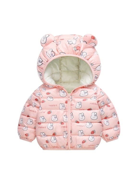 Toddler Boys Girls Long Sleeve Winter Warm Outwear Jacket Coat Bear Ears Cartoon Rabbit Dog Strawberry Print Coat Red Size 18-24 Months
