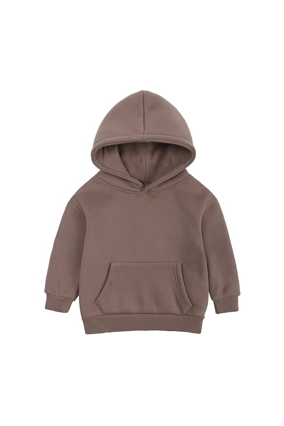 Toddler Boys Girls Pullover Hooded Sweatshirt Children Solid Color Plus Size Fall Winter Top Coat Brown 12-24 Months