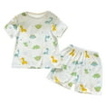 thumbnail image 1 of Bysome Toddler Boys Girls Sleepwear Set Short Sleeve Cartoon Strawberry Dinosaur Prints Tops Shorts Two Pieces Outfits Set Green 18-24 Months, 1 of 6