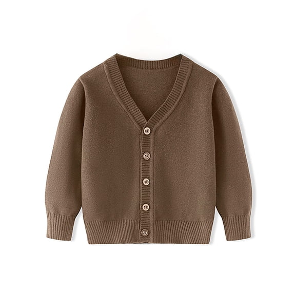 Ydojg Toddler Boys Sweaters Unisex Girls Cardigans Sweater V Neck Long Sleeve Button Solid Knit Sweaters Brown Size 4-5 Years