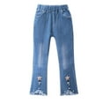 thumbnail image 1 of Mrzhqd Toddler Casual Pants Kids Girls Casual Jeans Elastic Waist Denim Wide Leg Pants Trousers For 6-7 Years, 1 of 7