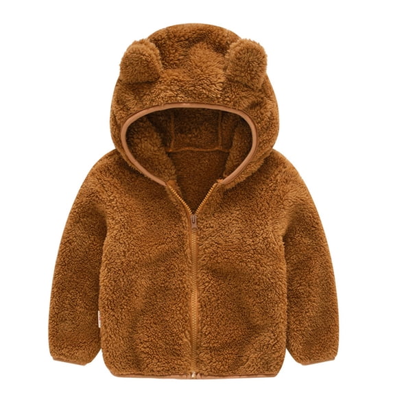Ydojg Toddler Girl Boy Winter Coat Size 4-5 Years Coffee Solid Color Coats Long Sleeve Hooded Collar Hooded Thick Zipper Jacket Fall Winter Kids Outerwear