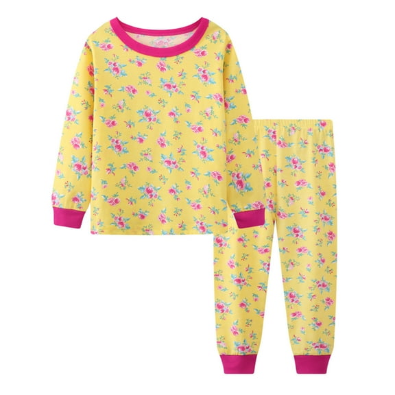 Ydojg Toddler Girl Pajamas Set Baby Pajamas Kids 2 Piece Pj Long Sleeve Floral Clothes Set Outfits Yellow Girl Sleepwear Size 2-3 Years