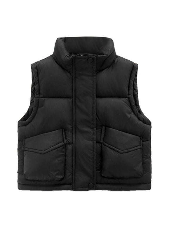 Toddler Girls Coat Childrens Autumn Winter Stand Up Collar Vest Boys Wear Baby Warm Vest Black Size 12-24 Months
