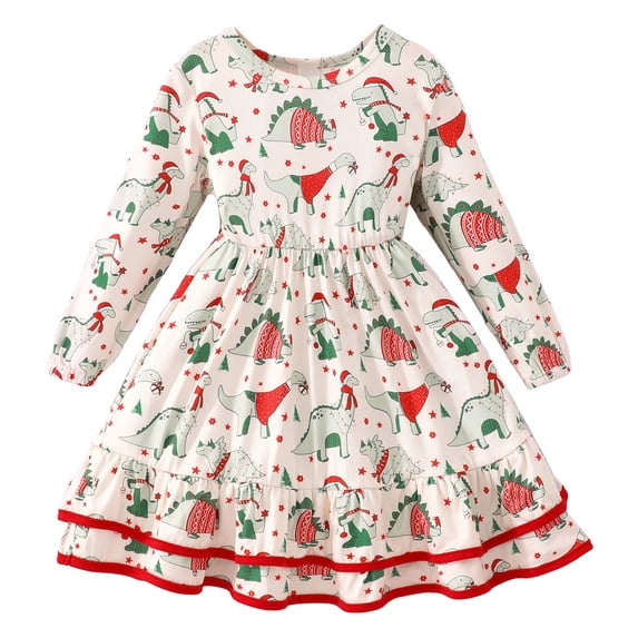 Mrzhqd Toddler Girls Dress Long Sleeve Christmas Prints Fall Winter Dress Dance Party Dresses Kids Clothes Red Size 3-4 Years