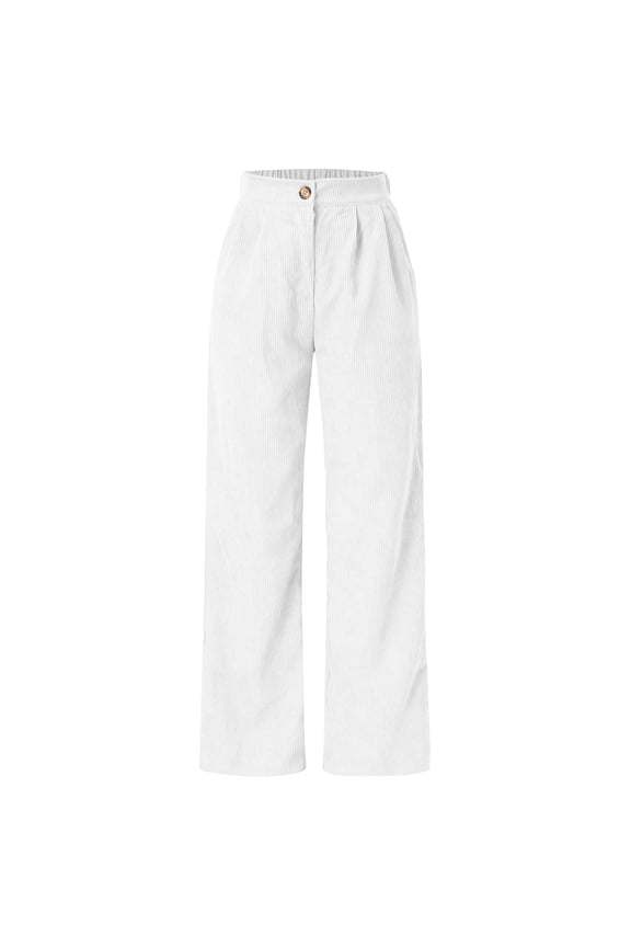 Women Casual Pants High Waist Cord Wide Leg Pants Straight Trousers Big Size Corduroy Pants White 2Xl