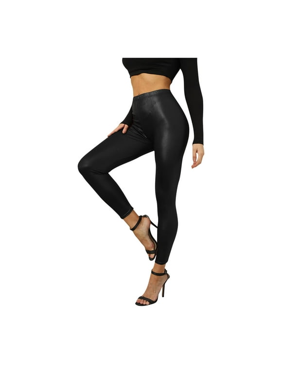 Ydojg Women Casual Pants Leather Solid Color Trousers With Slit Legs And High Waist Pants Black L