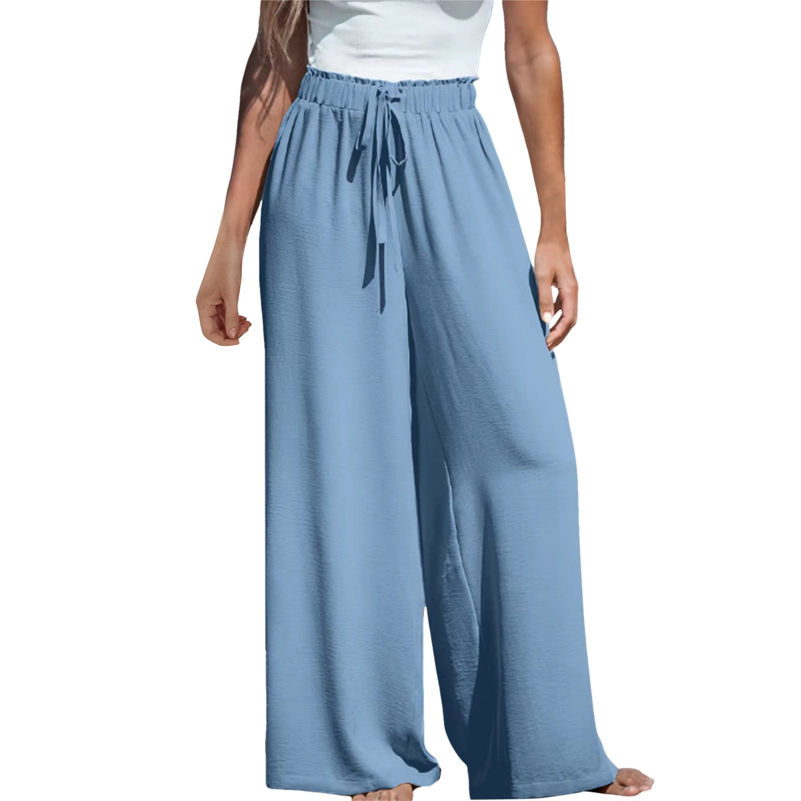 Ydojg Women Fashion Pants Pants Solid Elastic Waist Pant High Waist ...