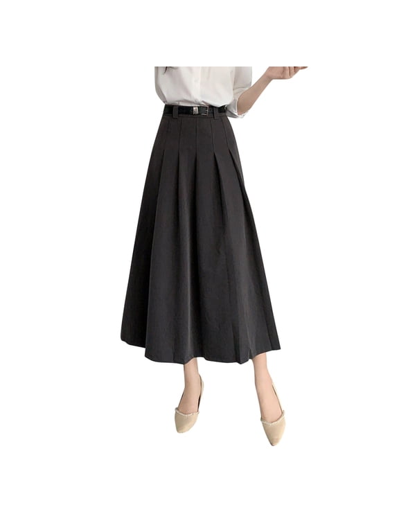 Ydojg Women Skirts Casual Dress Mid Length Suit Skirt A Line High Waisted Pleated Skirt Daily Half Suit Skirts Black S