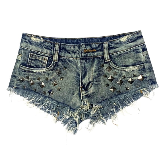 Bysome Womens Athletic Shorts Summer Ultra Short Denim Shorts Ultra Low Waisted Hot Pants With Edges And Holes Washed With Water Blue M