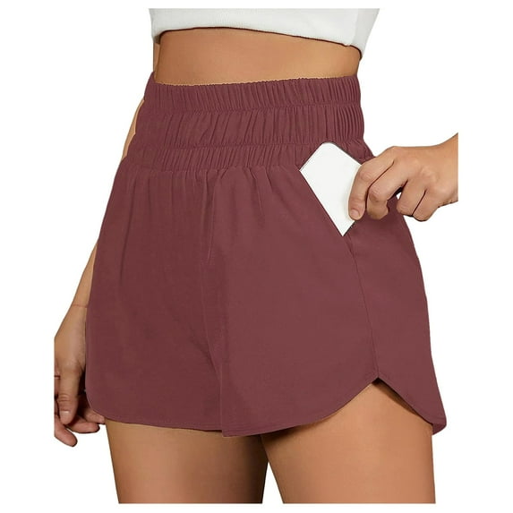 Mrzhqd Womens Casual Shorts Solid Color Summer Running Shorts Workout Elastic Waist Athletic Yoga Sports Shorts With Pockets
