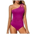 thumbnail image 1 of Ydojg Womens Swimsuits One Piece Slanted Shoulder Solid Color Hollow Bathing Suit Tummy Control Ruched Shapewear Summer Beach 1 Piece Swimsuit Hot Pink S, 1 of 8