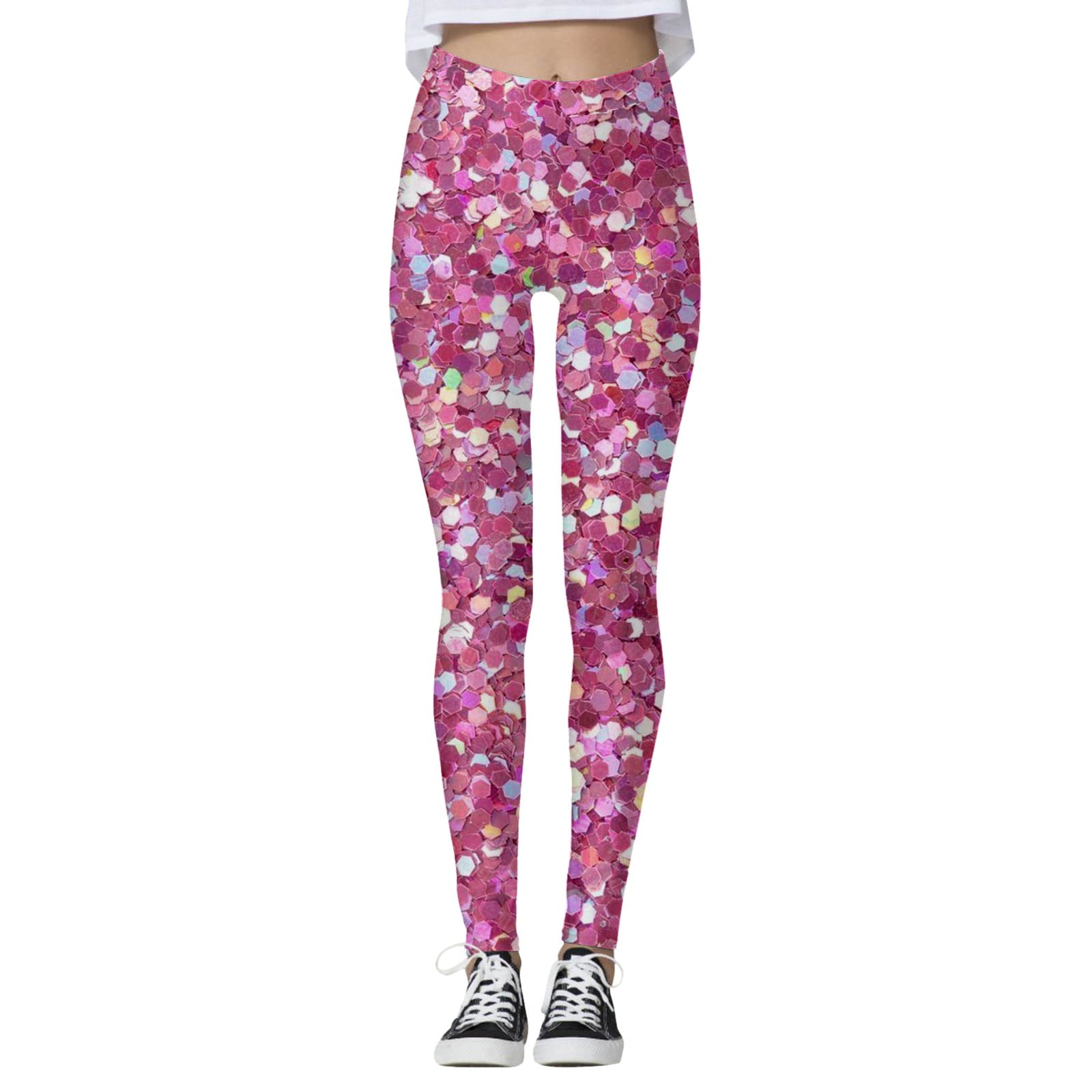Ydojg Womens Yoga Pants Long Length Mardi All Over Printing Shiny Print