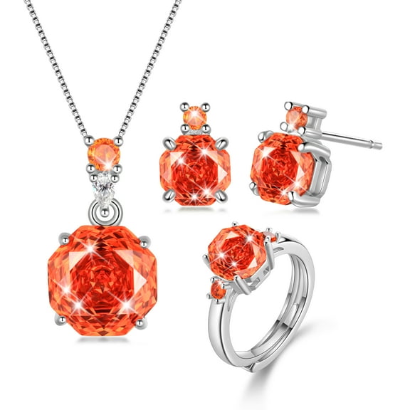 Ydou Rose Jewelry Set - 18K White Gold Plated Rose Cut Cubic Zirconia Flower Necklace/Earrings/Ring Set Anniversary Birthday Jewelry Gift for Women