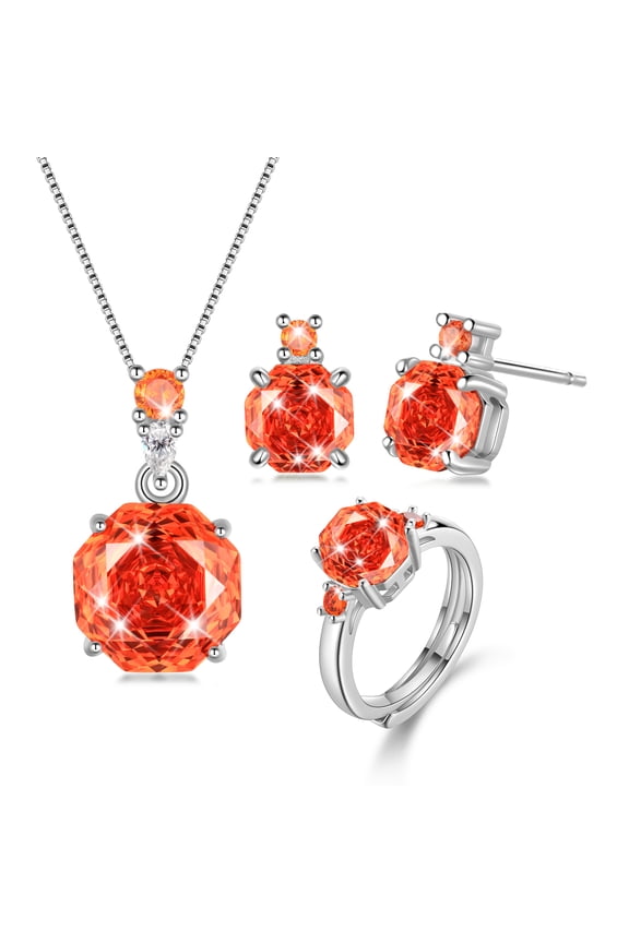 Rose Jewelry Set - 18K White Gold Plated Rose Cut Cubic Zirconia Flower Necklace/Earrings/Ring Set Anniversary Birthday Jewelry Gift for Women