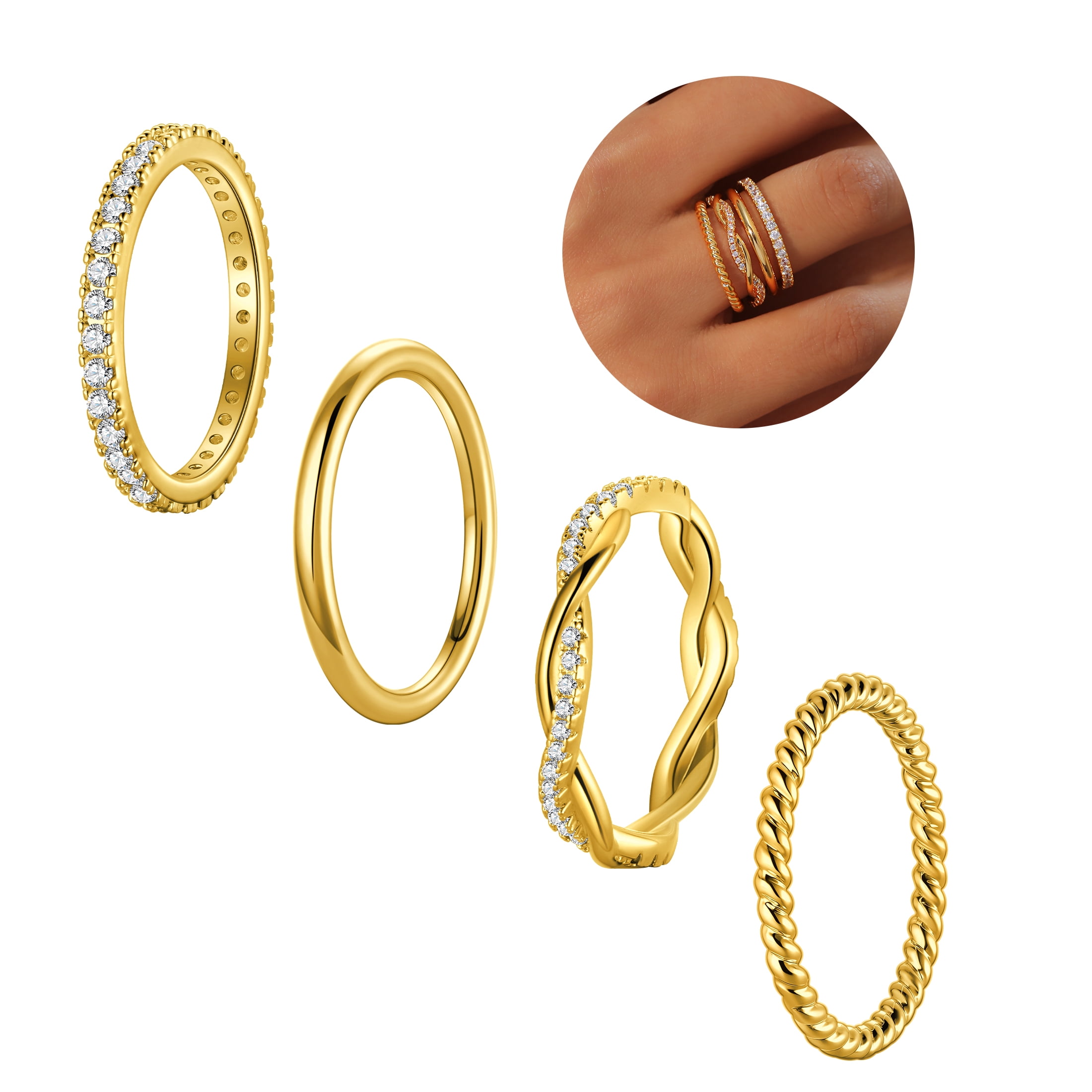 Ydou 4PCS 18K Gold Plated Rings for Women, Non Tarnish Fashion CZ Thumb ...