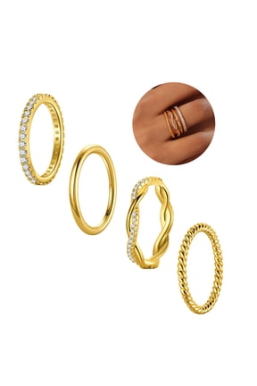 4PCS 18K Gold Plated Rings for Women, Non Tarnish Fashion CZ Thumb Pinky Stackable Ring Set, Christmas Jewelry Gifts Teen Mom Girlfriend Stocking Stuffers Size 6/7/8/9/10