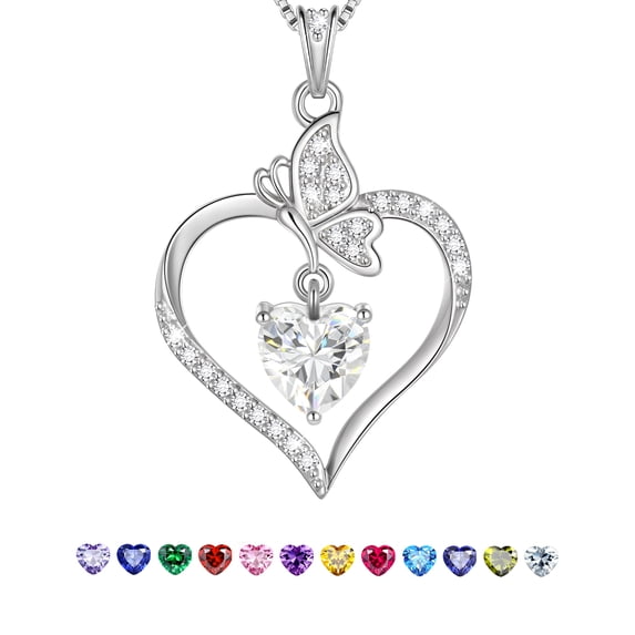 Ydou Love Heart Pendant Necklace for Women, 18K White Gold over Silver April Birthstone Jewelry Mother's Day Gifts for Women Mom Wife/Lover