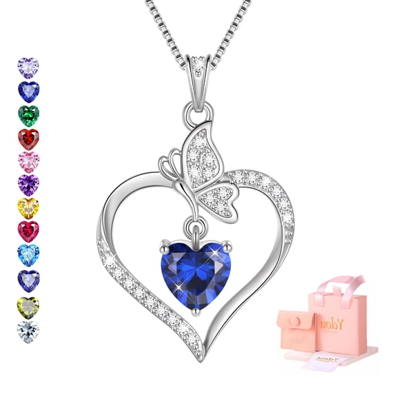 Ydou Love Heart Pendant Necklace for Women, 18K White Gold over Silver September Birthstone Jewelry Mother's Day Gifts for Women Mom Wife/Lover