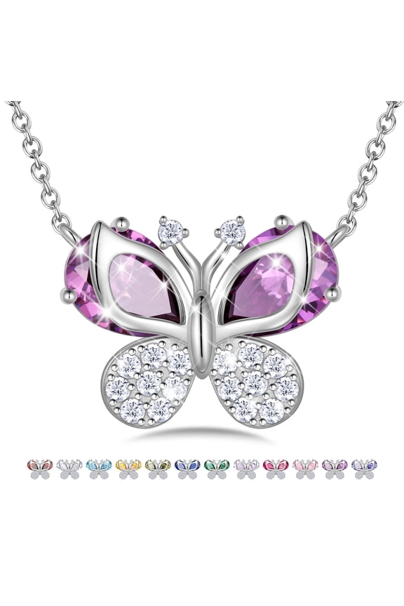 Butterfly Necklace for Women,925 Sterling Silver February Birthstone Amethyst Purple Necklace Christmas Birthday Mother's Day Gift for Mom Wife