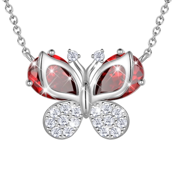 Ydou Butterfly Necklace 925 Sterling Silver January Birthstone Necklace Garnet Red Necklace Valentines Mother's Day Gift for Women Wife Mom