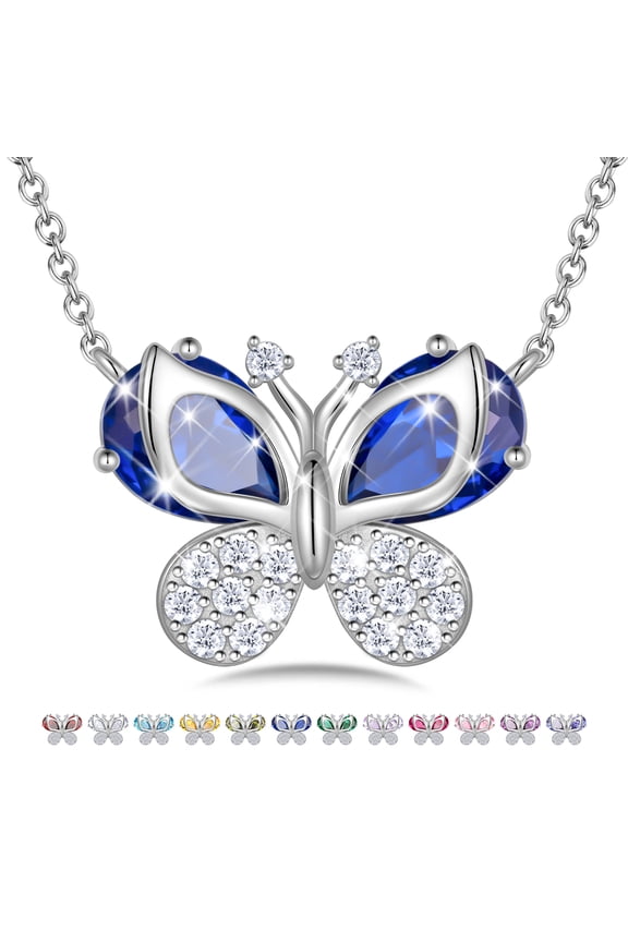 Butterfly Necklace for Women,925 Sterling Silver September Birthstone Sapphire Necklace Christmas Birthday Mother's Day Gift for Mom Wife